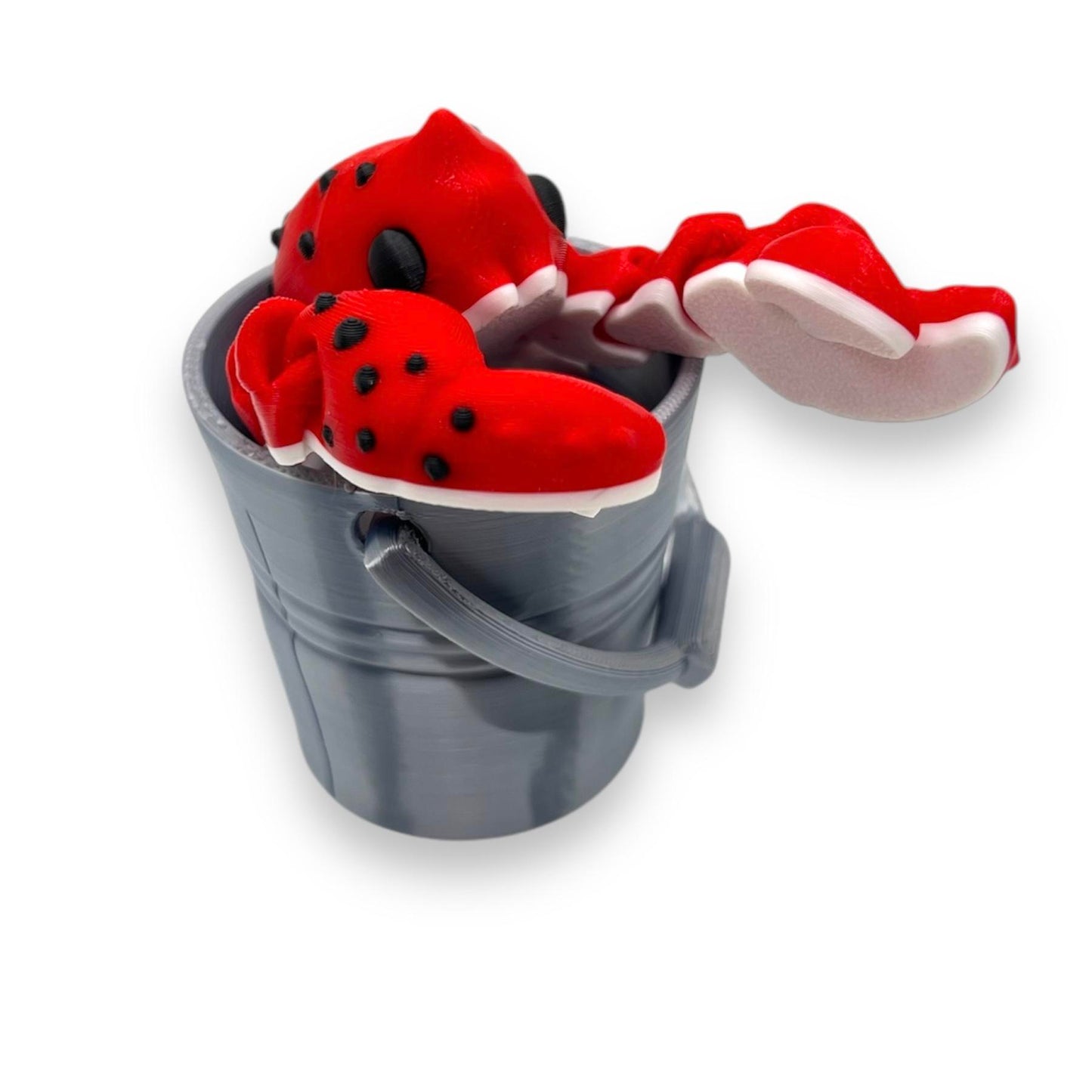Cute 5" Lobster in Bucket - 3d Printed Articulated Figurine Decor Gift