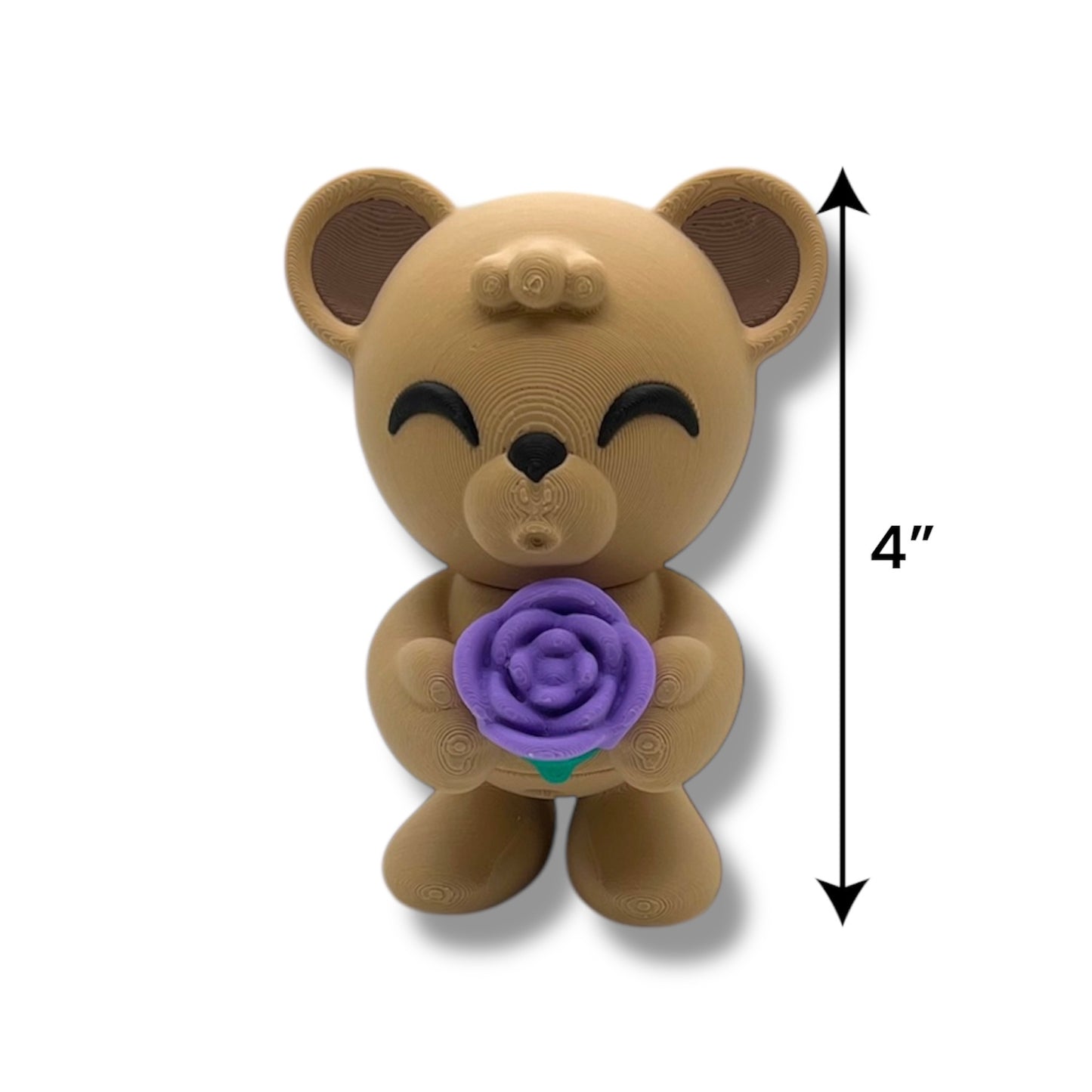 4" Valentines Bear Holding Flowers - Articulated High-Quality 3D Printed Animal Figurine
