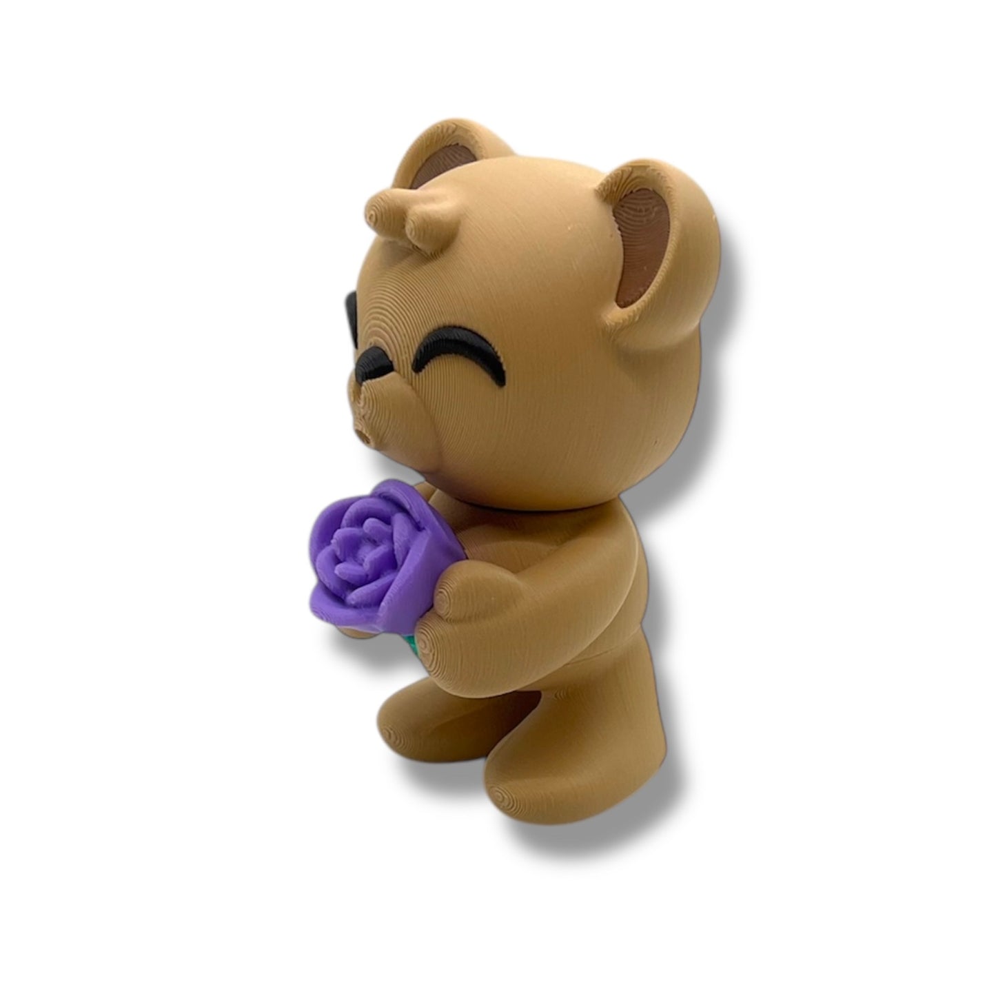 4" Valentines Bear Holding Flowers - Articulated High-Quality 3D Printed Animal Figurine