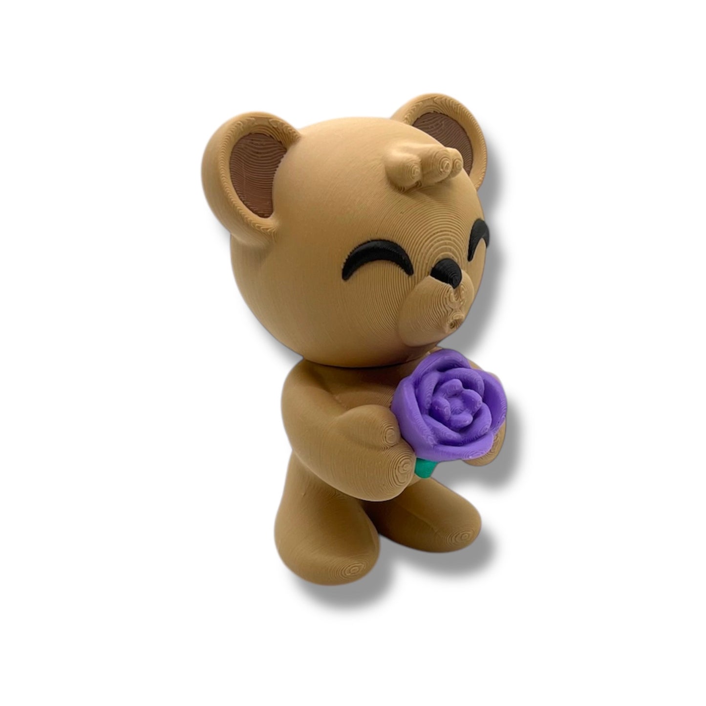 4" Valentines Bear Holding Flowers - Articulated High-Quality 3D Printed Animal Figurine