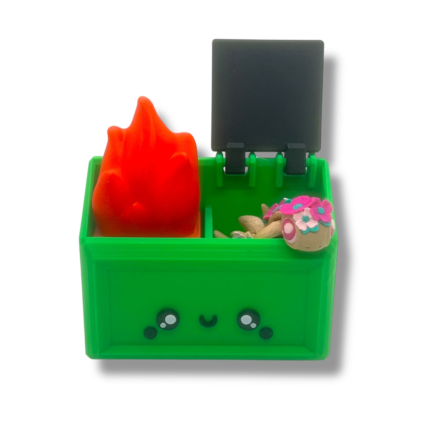 Cute Dumpster Fire Container - 3d Printed Articulated Desk Decor