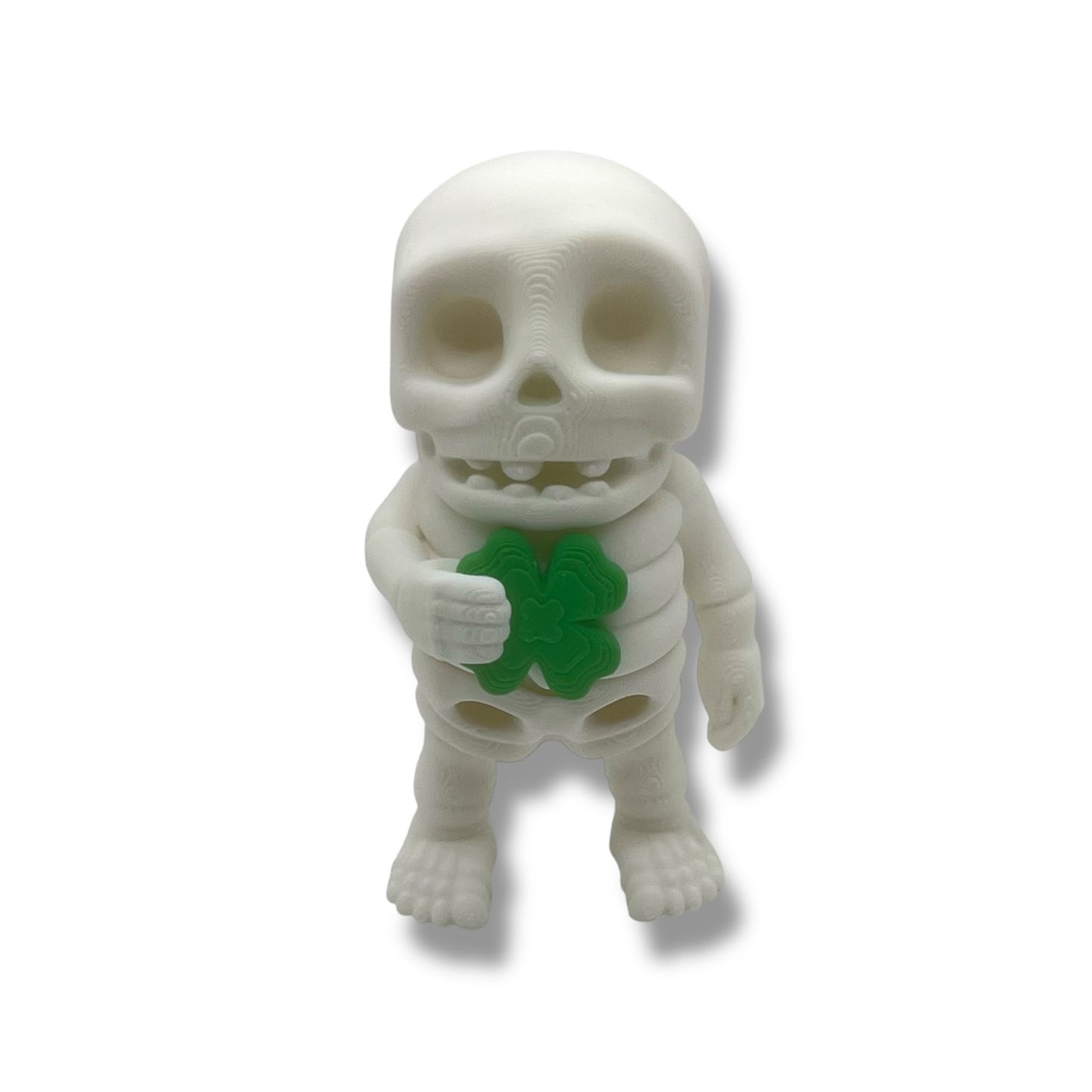 4" Skeleton Holding a 4 Leaf Clover - Articulated High-Quality 3D Printed Animal Figurine