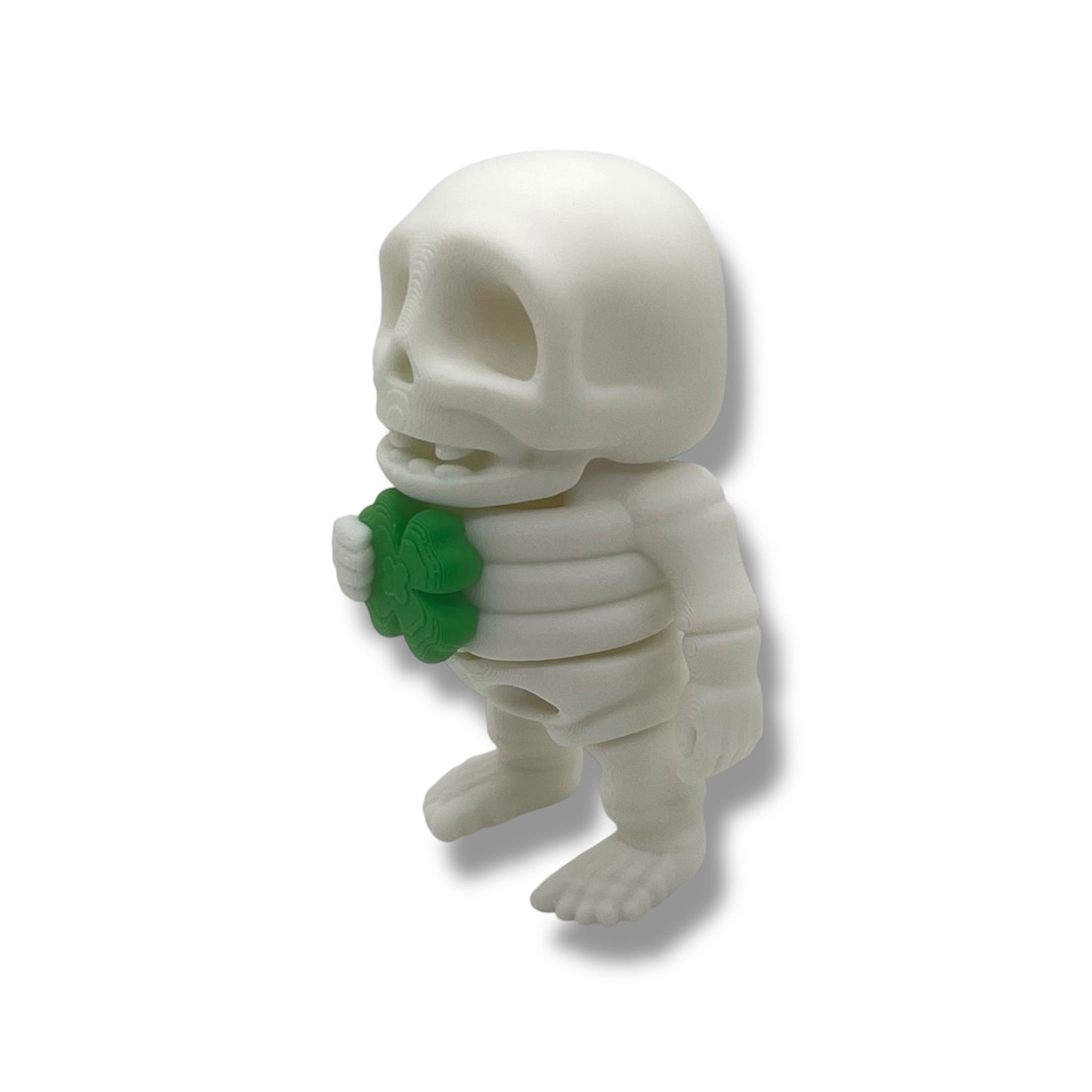 4" Skeleton Holding a 4 Leaf Clover - Articulated High-Quality 3D Printed Animal Figurine