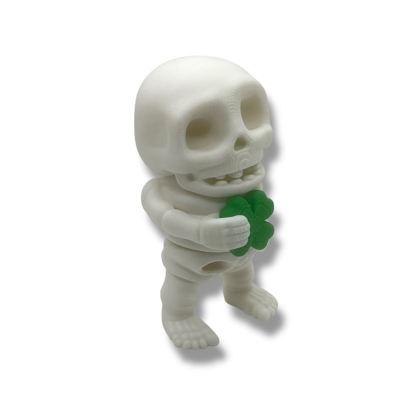 4" Skeleton Holding a 4 Leaf Clover - Articulated High-Quality 3D Printed Animal Figurine