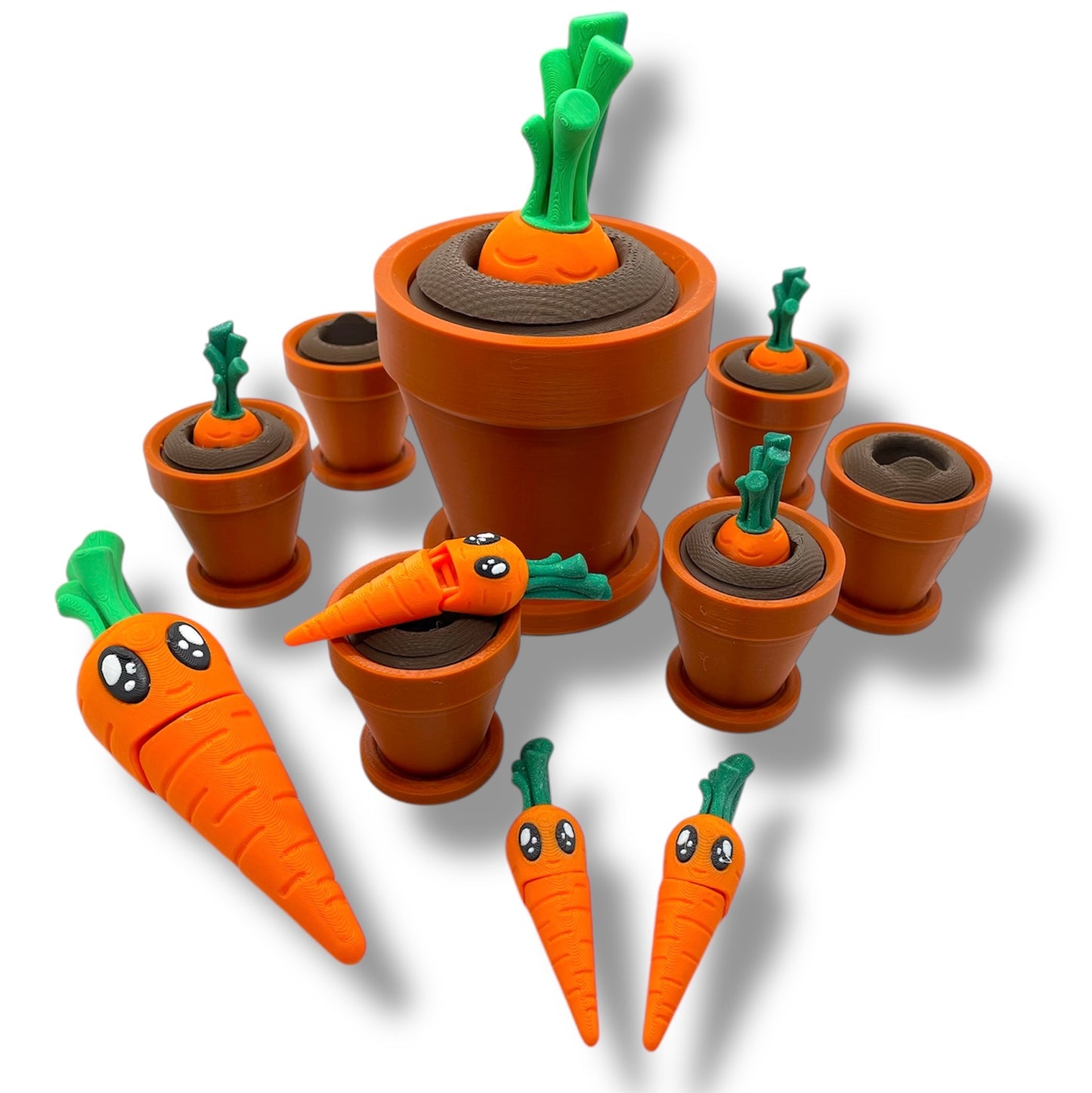 Cute Carrot Fidget Friend w/ Pot - 3d Printed Articulated Plant Home Decor