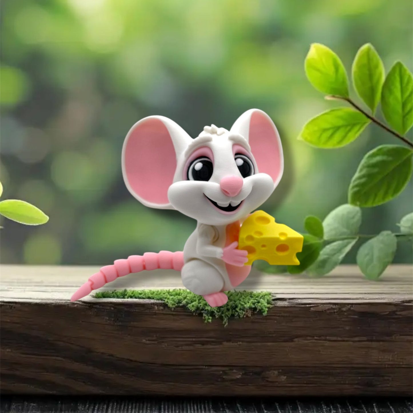 Adorable Cartoonish Mouse holding Cheese - 4" Articulated 3D Printed Animal Figurine Plastic Decorative Decor