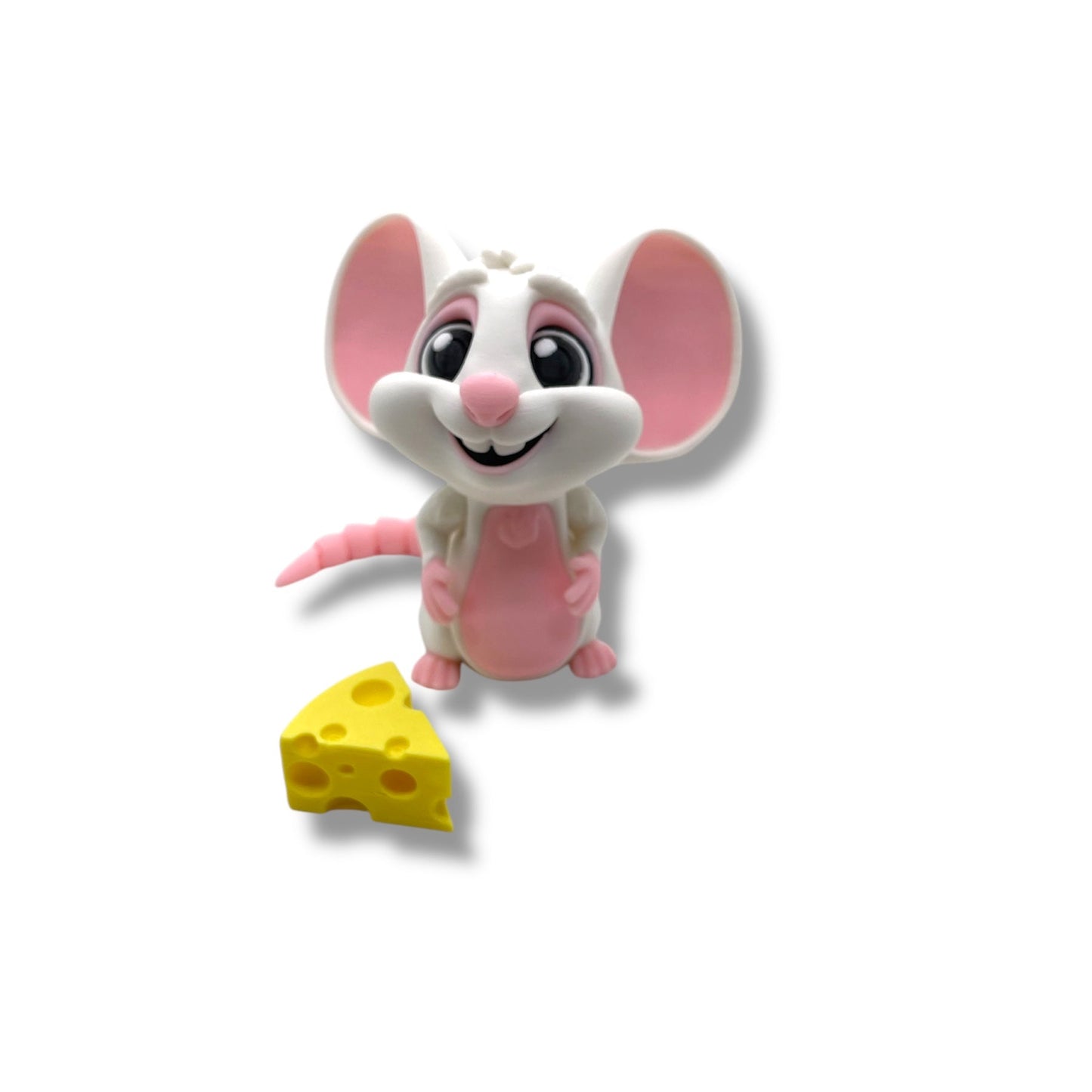 Adorable Cartoonish Mouse holding Cheese - 4" Articulated 3D Printed Animal Figurine Plastic Decorative Decor
