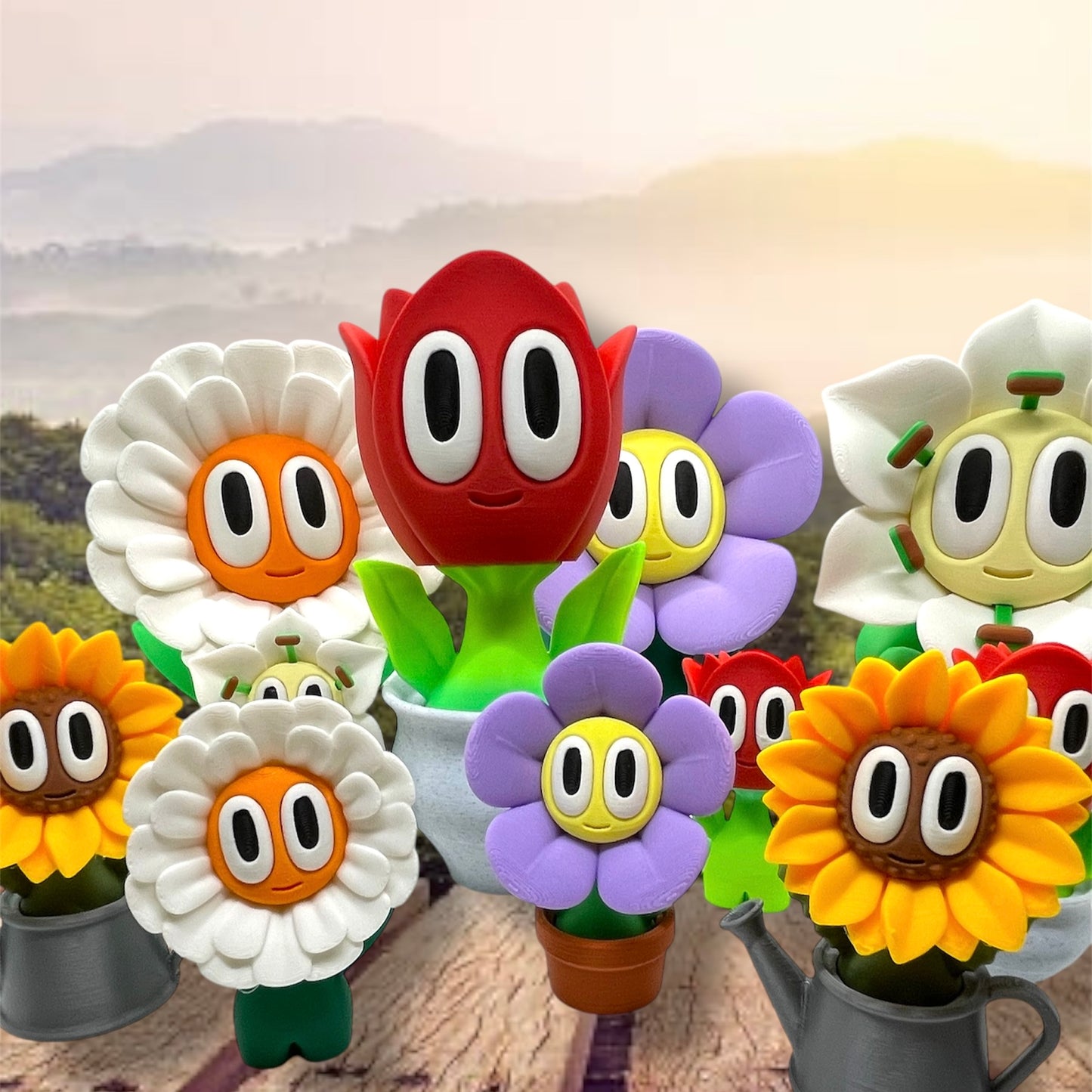 Charming Blob Flowers in Unique Pots - 3d Printed Plant Figurine Decor
