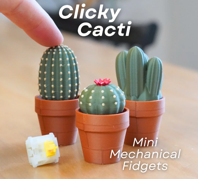 Adorable Fidget Clicker, Spinner and Magnetic Sets - 3d Printed Cactus, Plant and Mushroom Clicky Fidget Decor