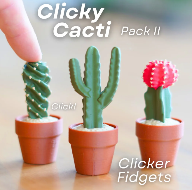 Adorable Fidget Clicker, Spinner and Magnetic Sets - 3d Printed Cactus, Plant and Mushroom Clicky Fidget Decor