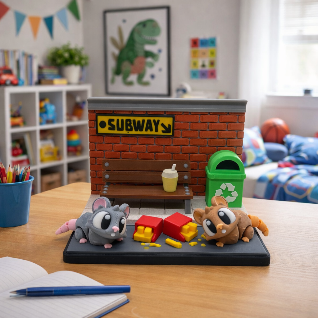 Subway Snack Attack – Rat Scene (2 Rats Included) Desktop Decor