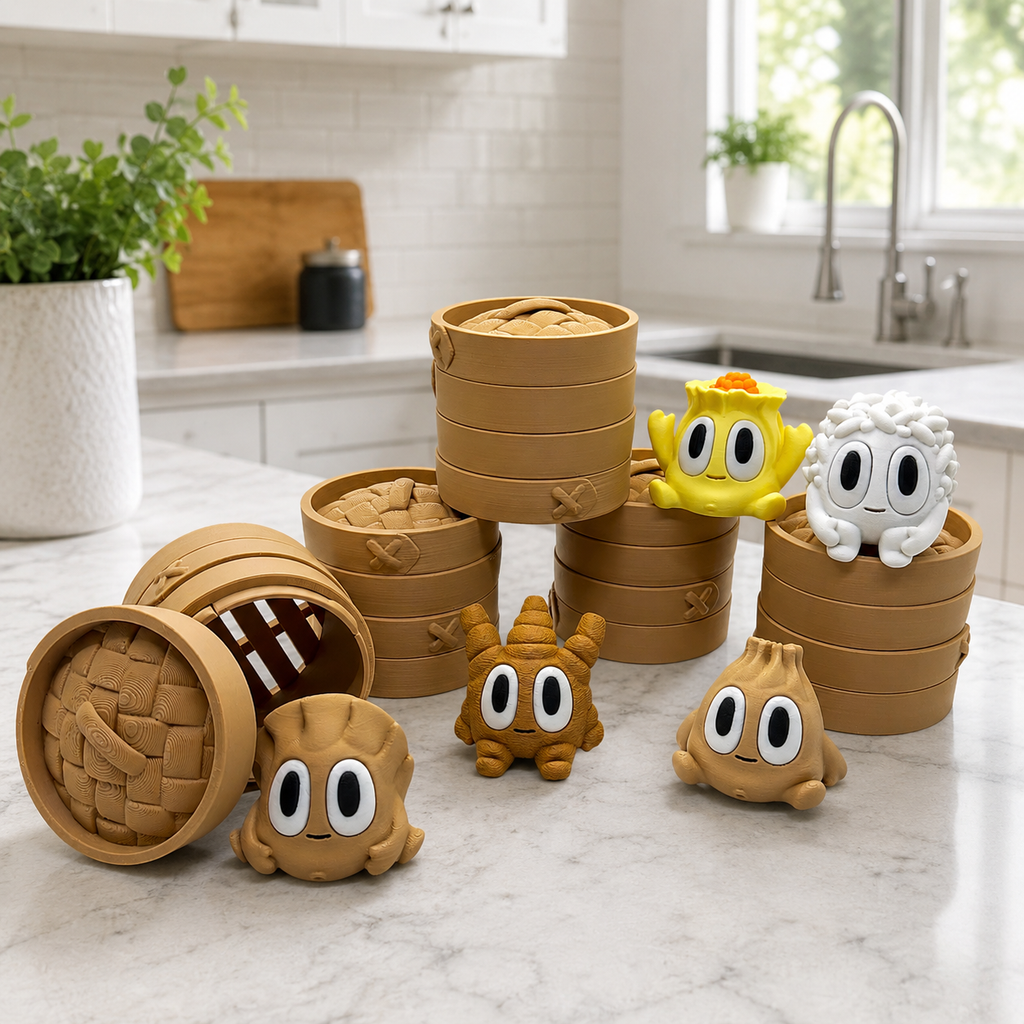 Blob Dim Sum Dumplings in Steamer Basket | Cute Collectibles | 5 Styles Available | Desktop Decor