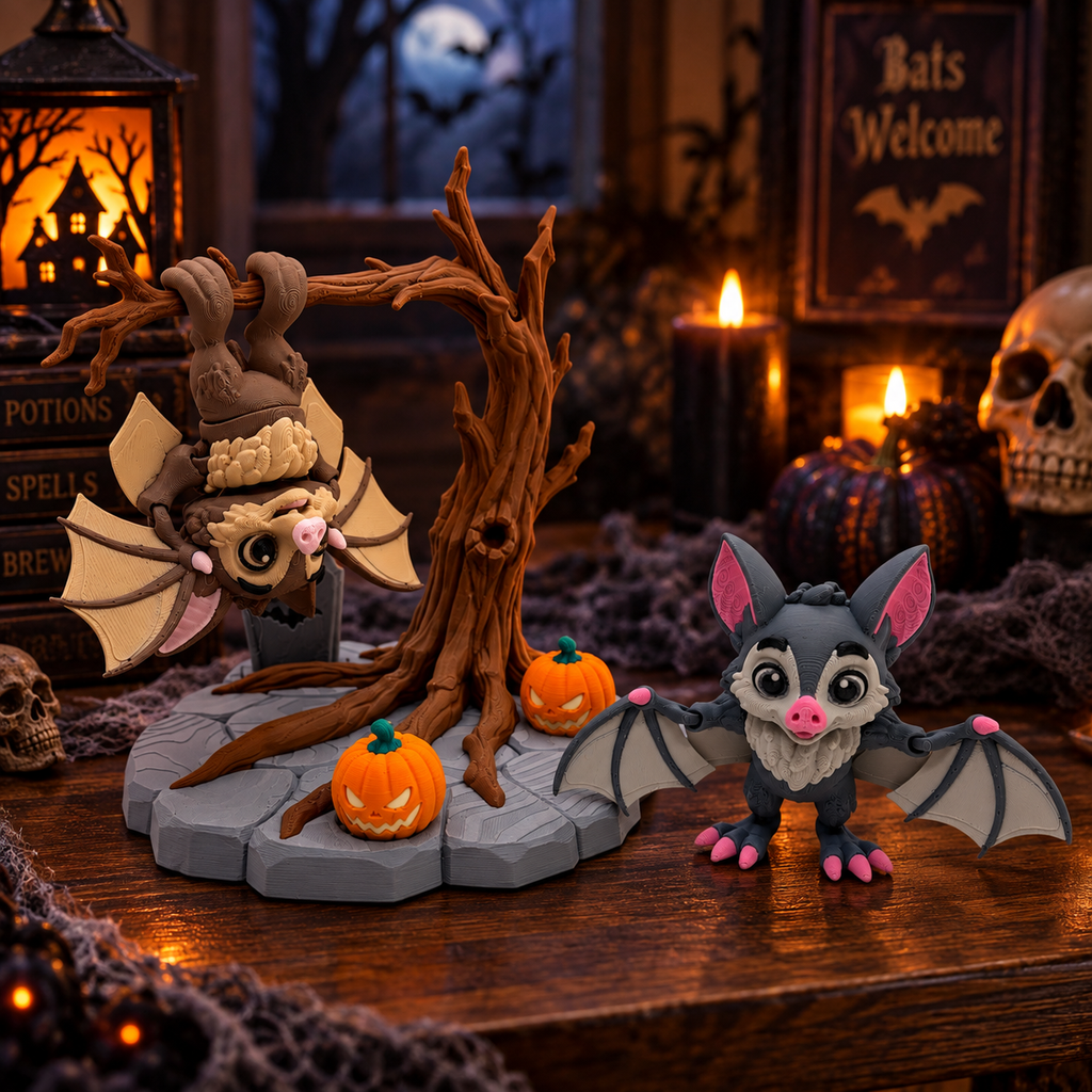 Spooky Tree Set with two Bats - Desktop Halloween Decor Holiday