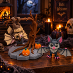 Spooky Tree Set with two Bats - Desktop Halloween Decor Holiday