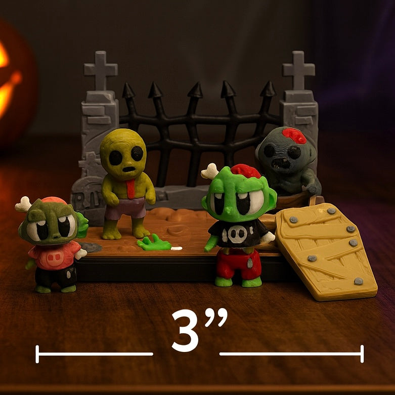 🎃 Haunted Zombie Graveyard Scene – 3D Printed Collectible Set – Spooky Miniature Display - Desk Decor