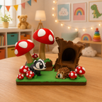 Mushroom Forest Hideaway w/ Hedgehog and Badger – Woodland Desk Display Decor