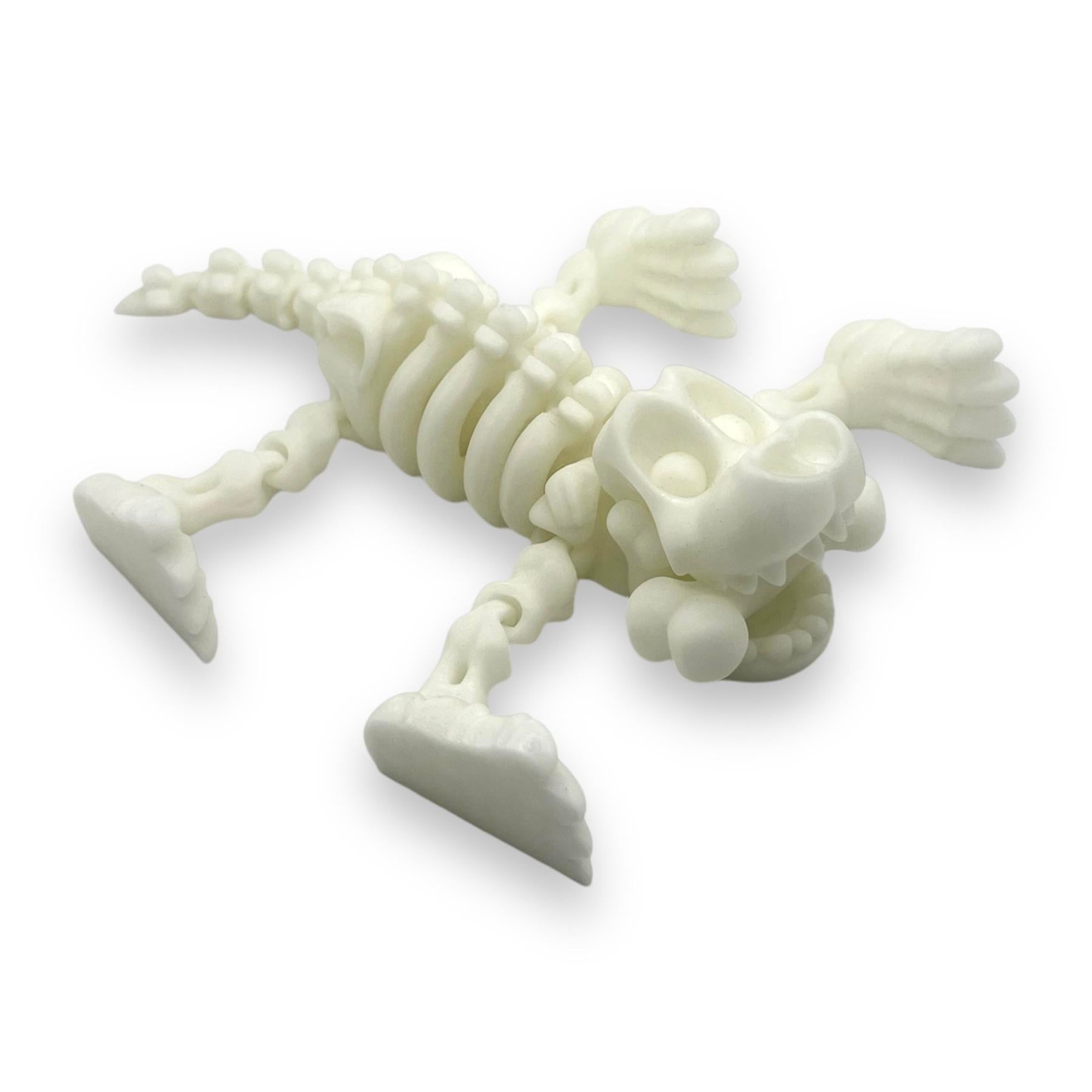 7" Glow in the Dark Dog Skeleton with Bone - Articulated 3D Printed Spooky Halloween Ornament