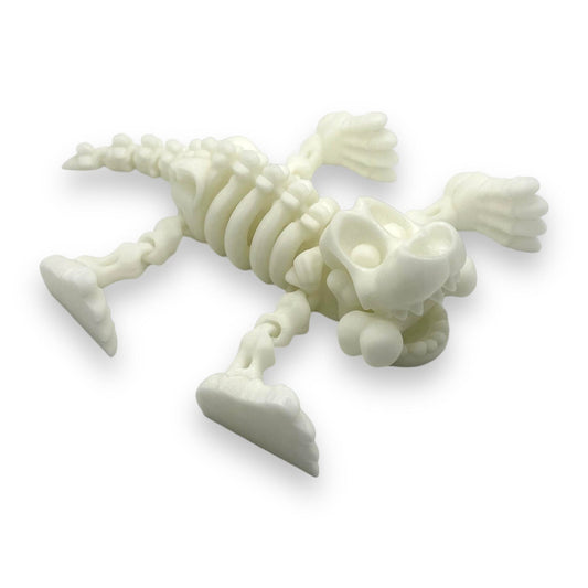 7" Glow in the Dark Dog Skeleton with Bone - Articulated 3D Printed Spooky Halloween Ornament