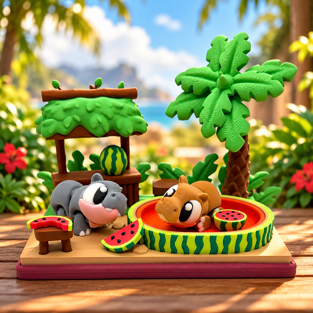 Hippo Watermelon Paradise – Desktop Decor