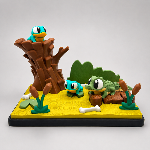 Alligator Swamp Scene – Miniature Set with 2 Frogs – main product view