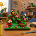 Tropical Bird Perch – Scene with 2 Macaws & Parrot – main product view
