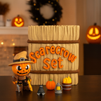 🌾 Enchanted Scarecrow Hay Bale Set – Halloween Desk & Shelf Décor