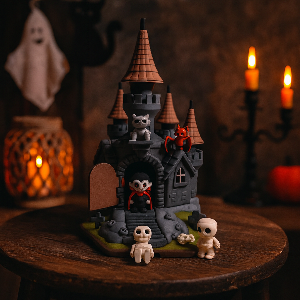 🏰 Transylvania Castle – 10” 3D Printed Haunted Set with 5 Figures - Desk Decor