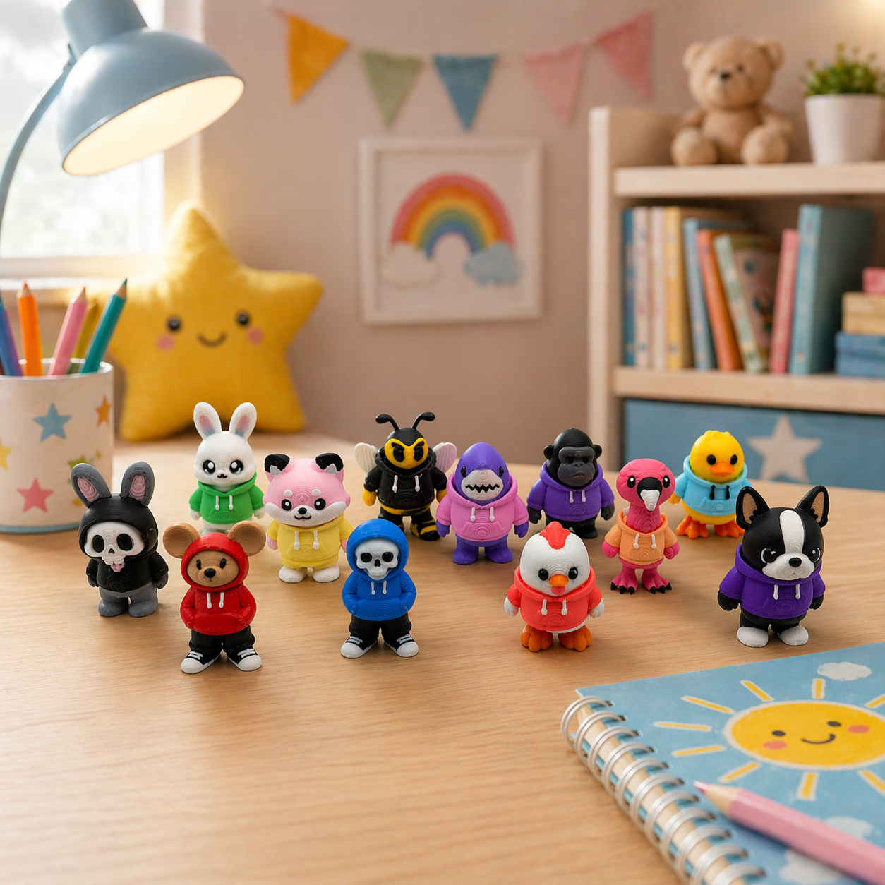 Micro Hoodie Critter Crew 12 Pack – 3D Printed Mini Animal Figures Set | Cute Collectible Desk Pets