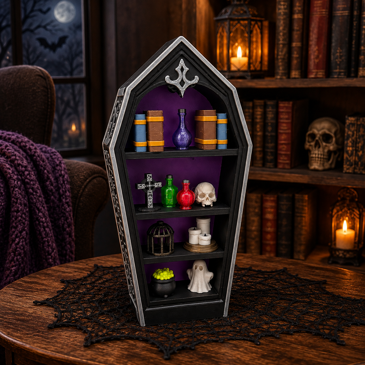 8.75" Halloween Coffin Curio Shelf – Micro Gothic Display Set