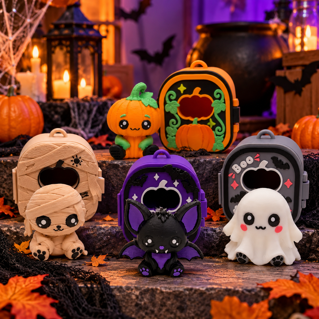 Halloween Pocket Pals – Decorative Mini Figurines with Matching Display Cases