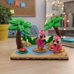 Flamingo Island Pocket Pal Scene – Cute Tropical Desk Pet Decor