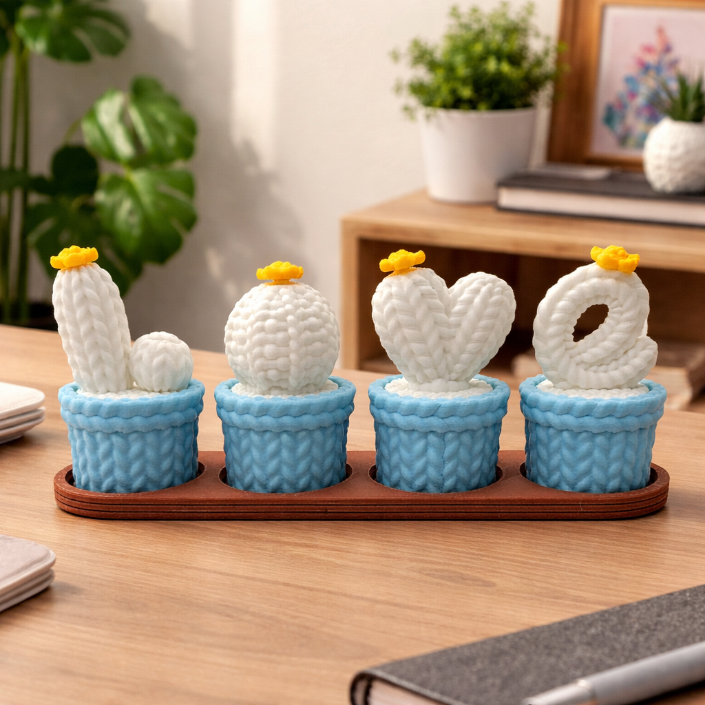 Knitted Cactus “LOVE” Desk Decor - Desktop Botanical Figurine