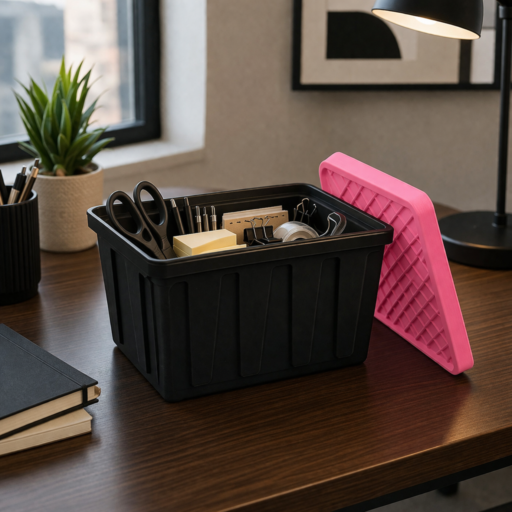Mini Storage Totes with Lid – Compact Desk Organizer Bins (4.75” x 3.25” x 2.75”) | Colorful Small Storage Containers for Office, Crafts & Home Organization