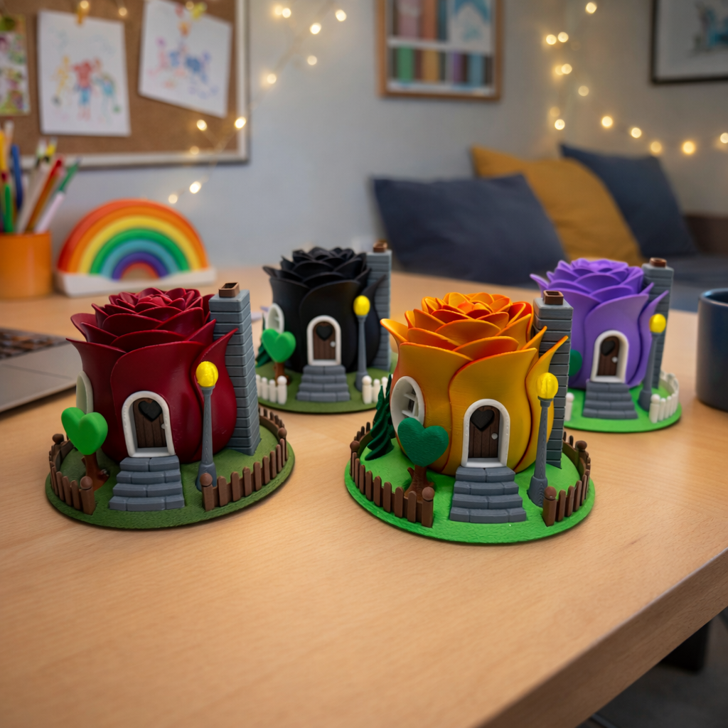 Tea Light Fairy Rose House - Valentines Collection - Desktop Decor