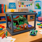 Adorable Mini Reptile Cage with Chameleon - Desk Decor Collectable
