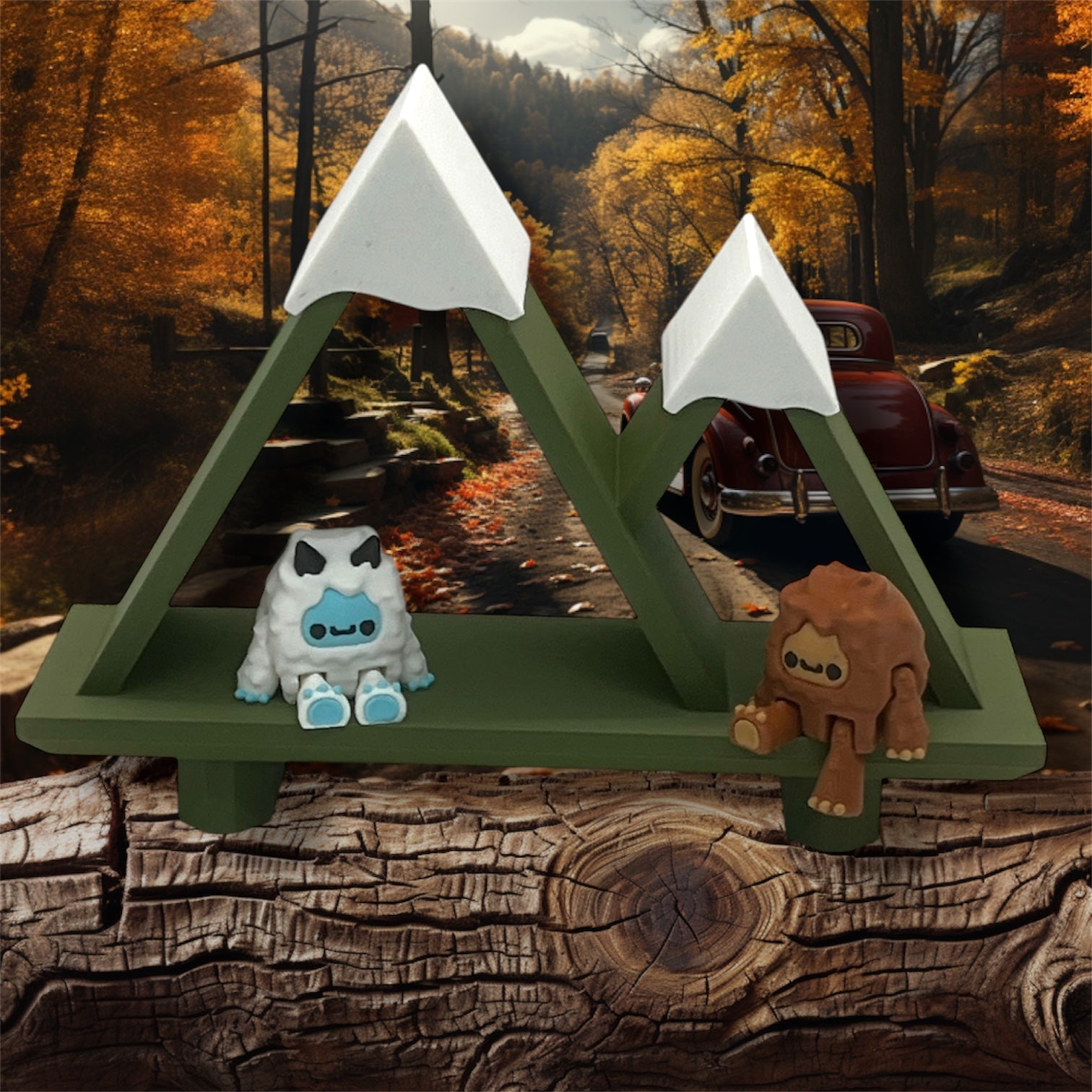 Neat Yeti Mountain Shelf w/ Yeti & Bigfoot - New Wall Mountable Pocket Pal Display - 3D Printed Decor