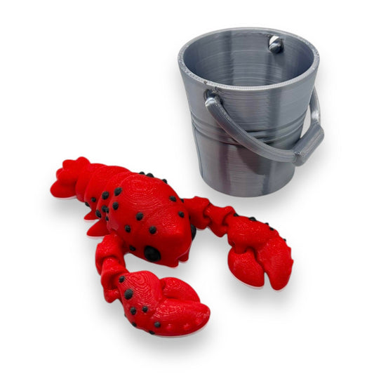 Cute 5" Lobster in Bucket - 3d Printed Articulated Figurine Decor Gift