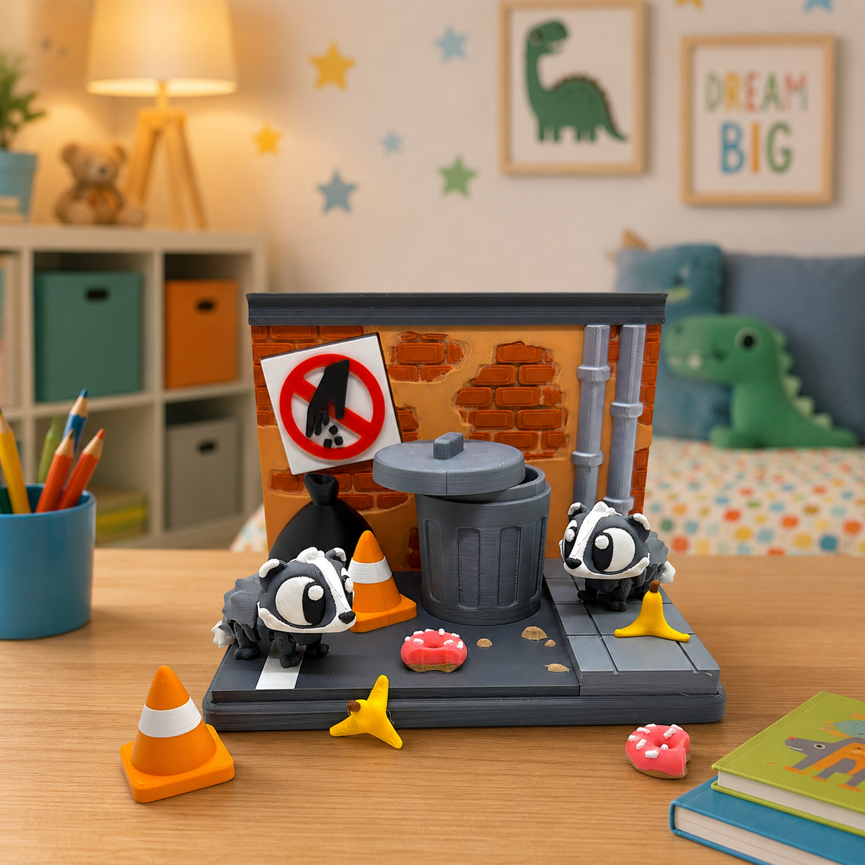 Badger Dumpster Delight - w/ 2 Badgers - Miniature Badger Display Set with Accessories