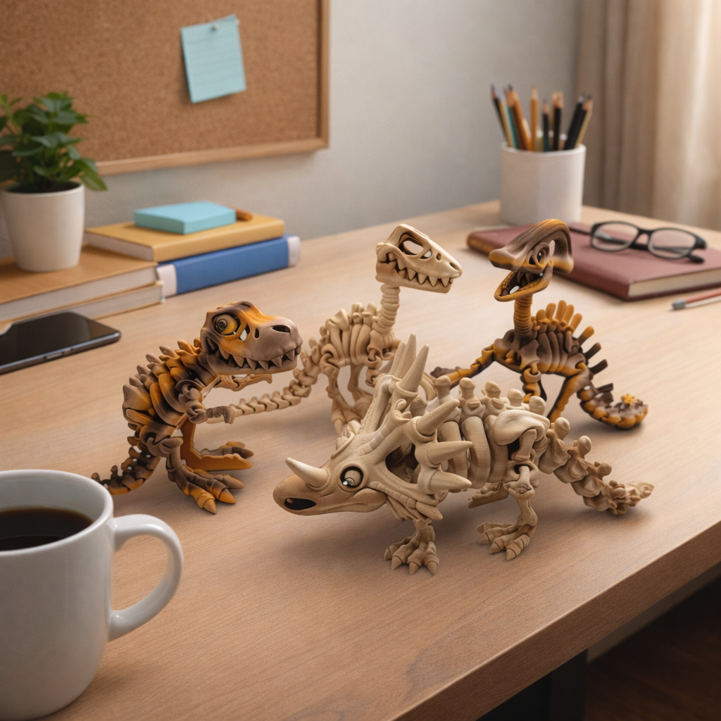 7" Sabretooth Tiger Skeleton - Articulated Desktop Decor Figurine