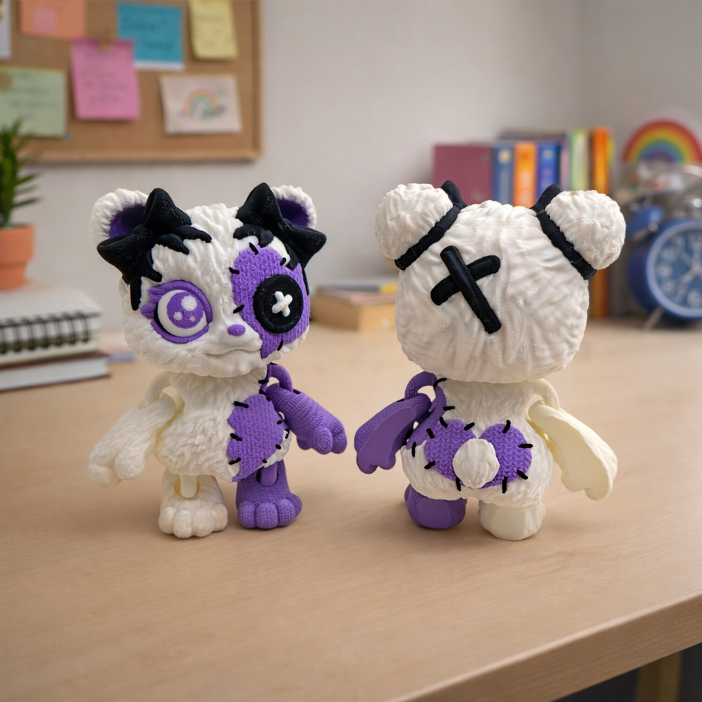 Patchwork Bear Stitched Creepy Cutie – Adorable Desk Pet