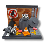 Racoon Dumpster Delight - w/ 2 Racoon's - Miniature Racoon Display Set with Accessories