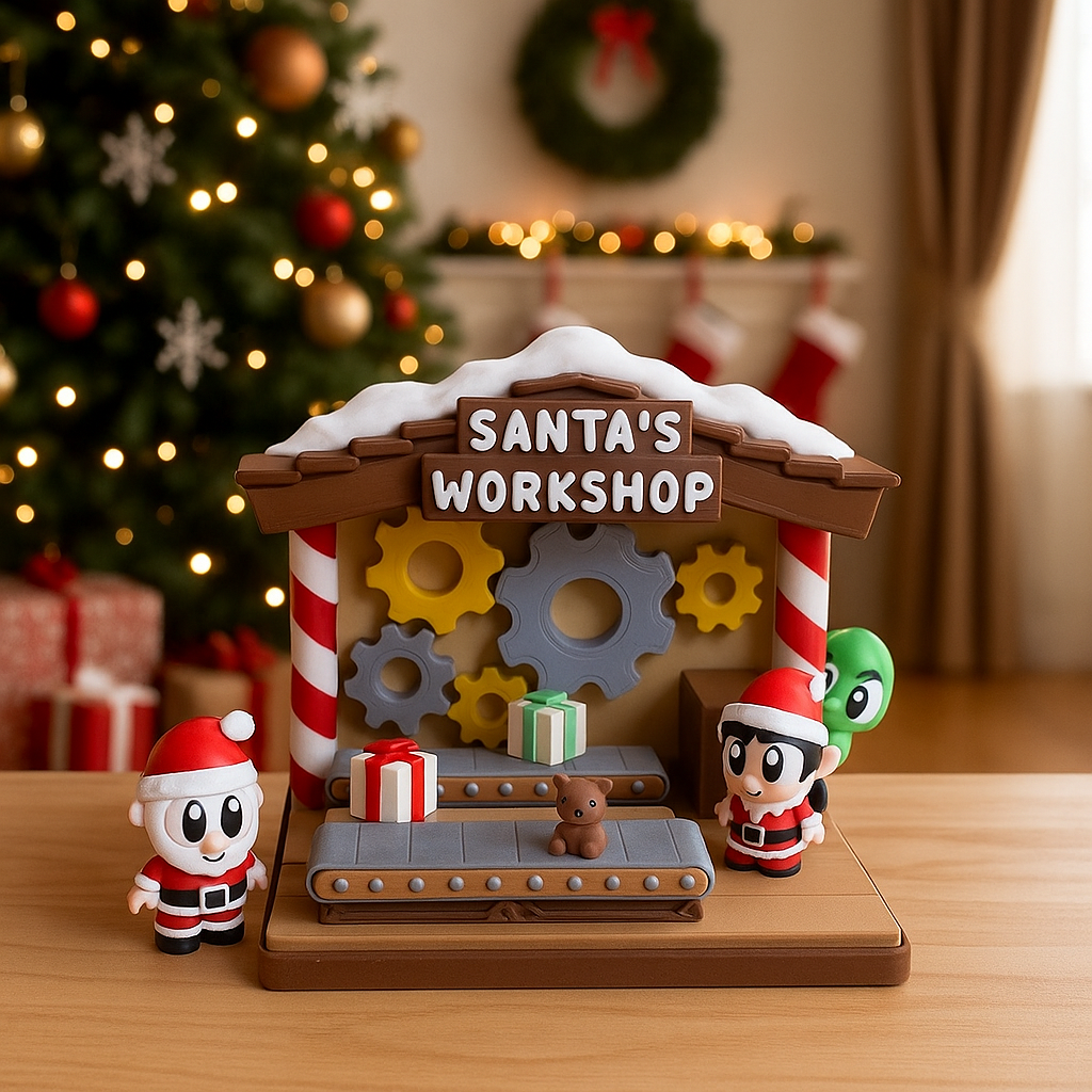 Whimsical Santa’s Workshop Set – Holiday Edition - Desktop Set Decor