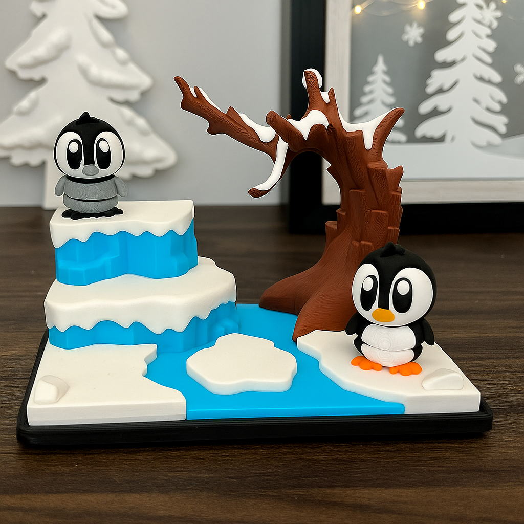 Winter Penguin Set by 3DGob – Arctic Display Scene (5.5” x 4” x 4”)