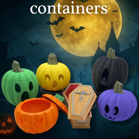 Halloween Storage Containers – Coffin & Pumpkin Designs – main product view