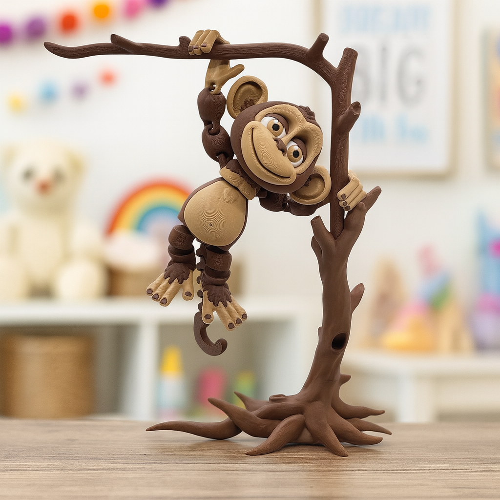 Playful Articulated Monkey – 5.5" Desk Pet Decor with Optional Tree