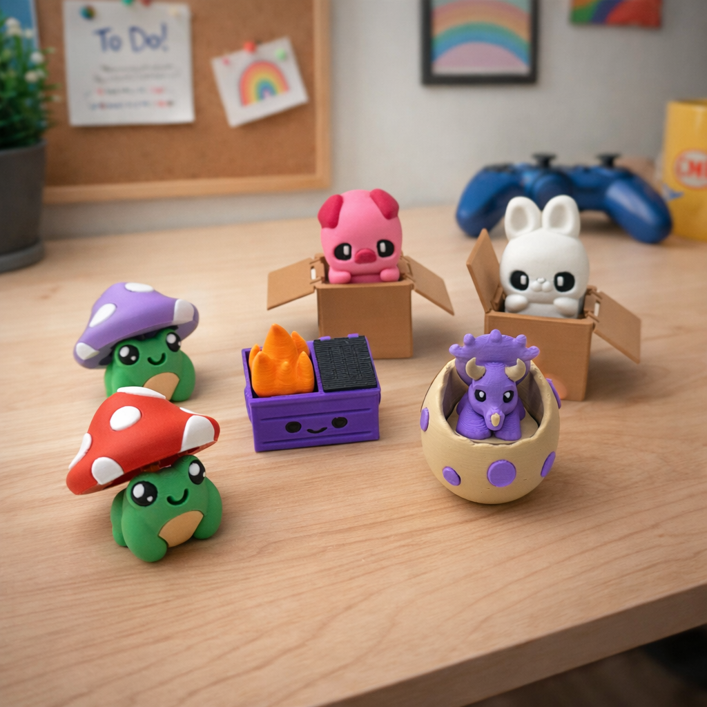 Clicker Critters Adorable Fidget Friends - 3d Printed Desktop Fidgety Pig Bunny Cat Decor