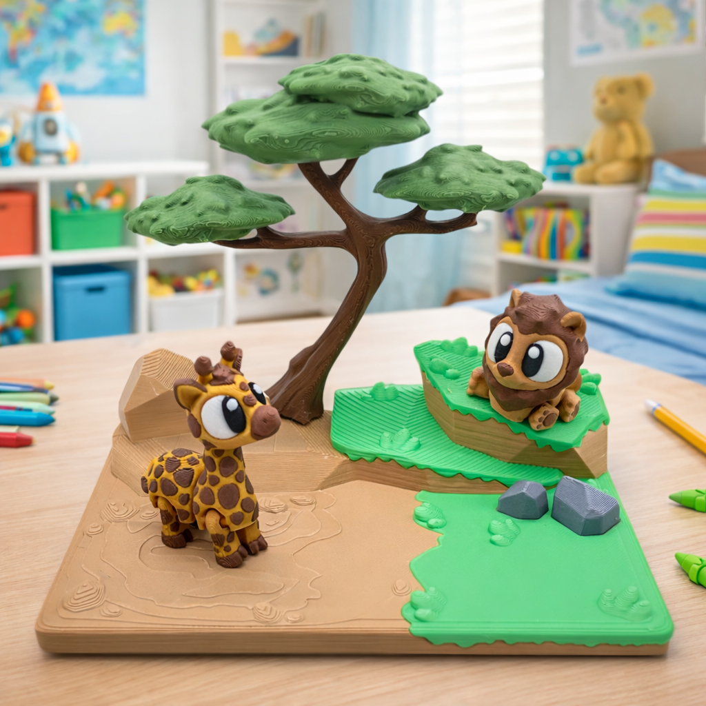 Safari Adventure Savana Habitat – Lion and Giraffe Animal Set