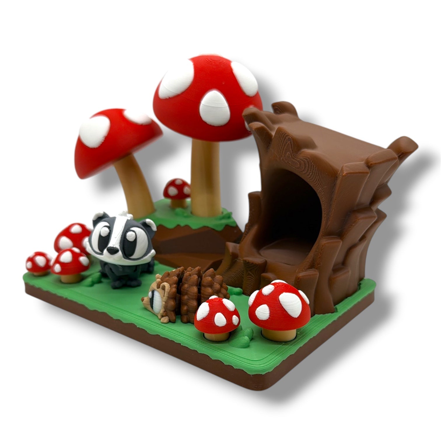 Mushroom Forest Hideaway w/ Hedgehog and Badger – Woodland Desk Display Decor