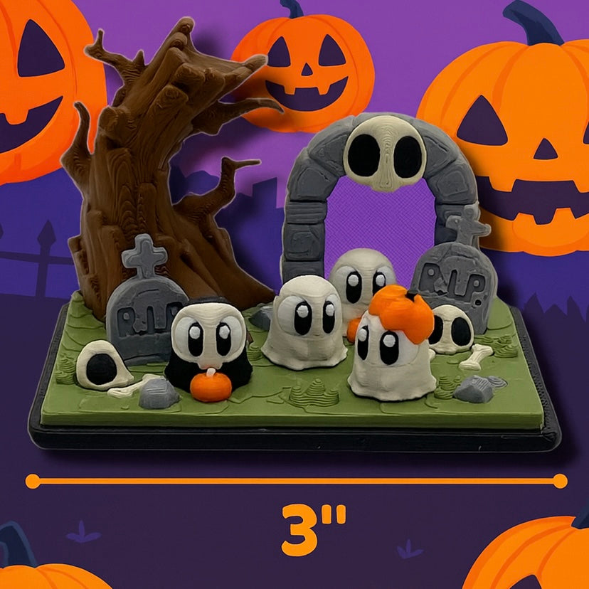 🎃 Haunted Ghost Graveyard Scene – Spooky Miniature Display - Desk Decor