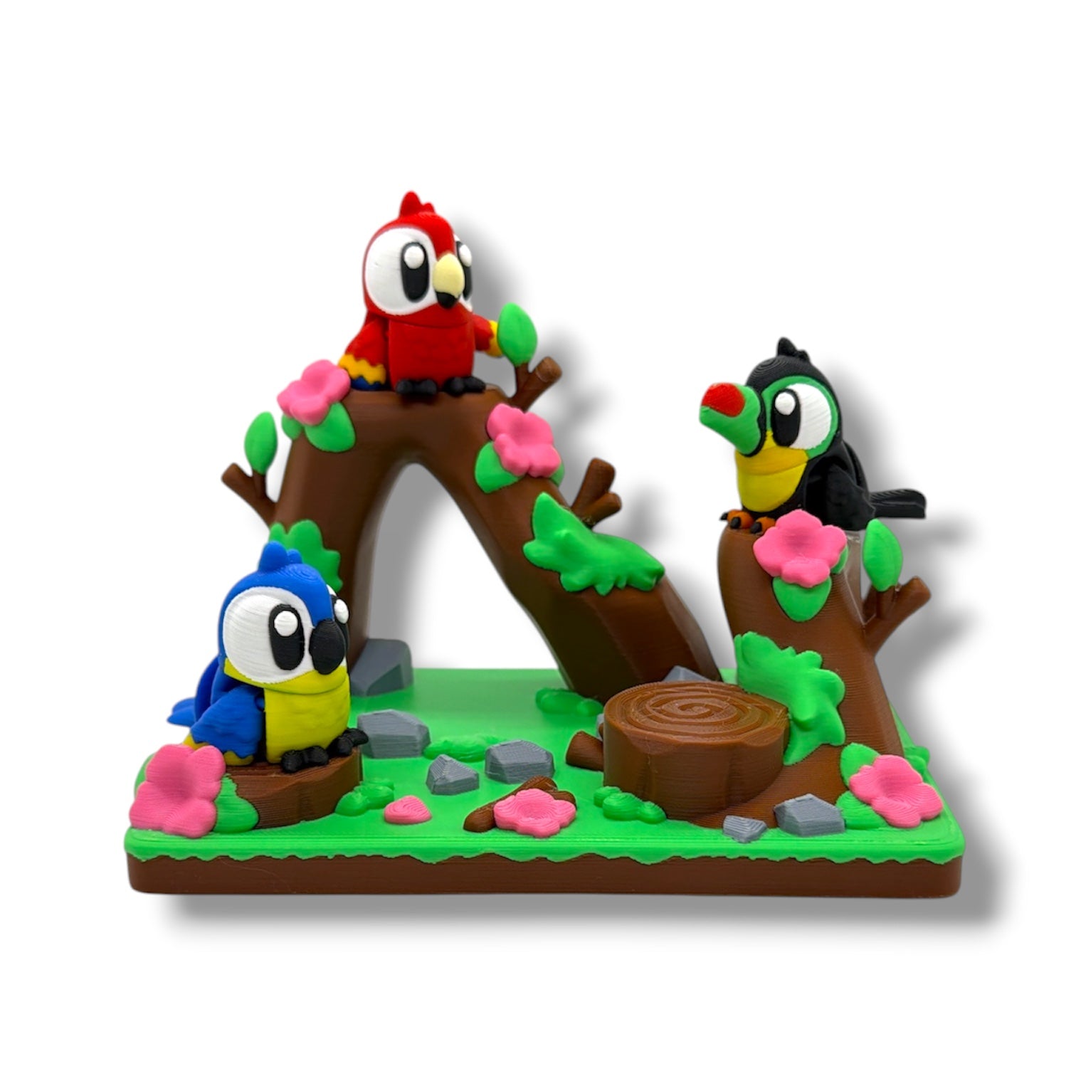 Tropical Bird Perch Scene – w/ Macaw and Parrot | Colorful Bird Display